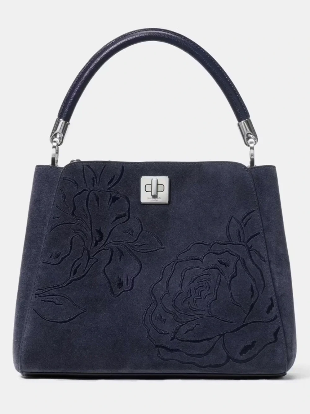 NWT-Kate Spade-Phoebe-Suede Embroidered-Medium Top Handle Bag-Blazer Blue-$459